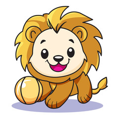 Cute Lion Cartoon Kawaii Sticker. Character Vector Illustration