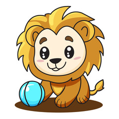 Obraz premium Cute Lion Cartoon Kawaii Sticker. Character Vector Illustration