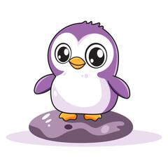 Cute Penguin Cartoon Kawaii Sticker. Character Vector Illustration