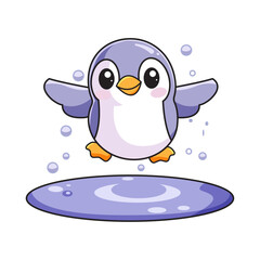 Cute Penguin Cartoon Kawaii Sticker. Character Vector Illustration