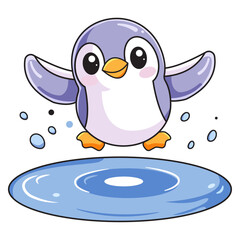 Cute Penguin Cartoon Kawaii Sticker. Character Vector Illustration