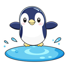 Cute Penguin Cartoon Kawaii Sticker. Character Vector Illustration