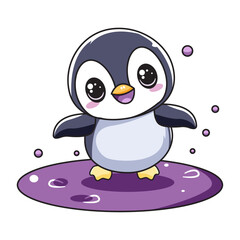 Cute Penguin Cartoon Kawaii Sticker. Character Vector Illustration