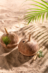 Refreshing coconut milk in shell perfect for hot days.