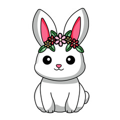 Cute Rabbit Cartoon Kawaii Sticker. Character Vector Illustration