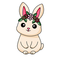 Cute Rabbit Cartoon Kawaii Sticker. Character Vector Illustration