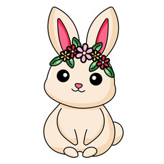 Cute Rabbit Cartoon Kawaii Sticker. Character Vector Illustration