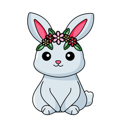 Cute Rabbit Cartoon Kawaii Sticker. Character Vector Illustration