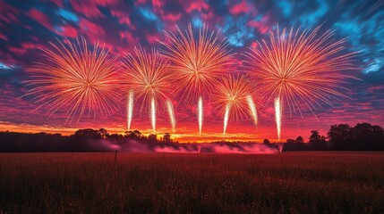 Stunning sunset reflected on calm lake surrounded by mountains