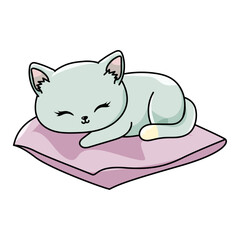 Cute Cat Cartoon Kawaii Sticker. Character Vector Illustration