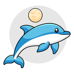 Cute Dolphin Cartoon Kawaii Sticker. Character Vector Illustration