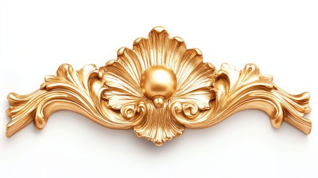 A decorative golden embellishment featuring intricate floral and shell motifs, perfect for framing or enhancing interiors.