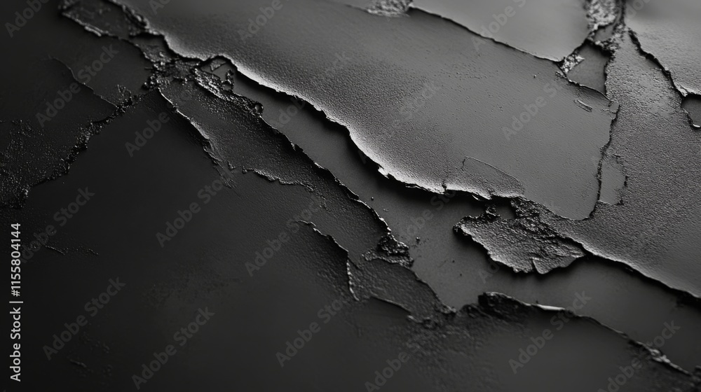 Poster An abstract image featuring textured black surfaces with layered, cracked patterns, evoking a sense of depth and contrast.