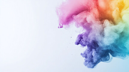 Fototapeta premium Abstract colorful paint explosion background. rainbow powder dust spray explode on blue backdrop, splatter burst motion wallpaper, ink texture, multicolor smoke cloud.