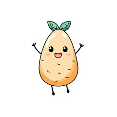 Cute Potato Cartoon Kawaii Sticker. Character Vector Illustration