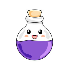 Cute Potion Cartoon Kawaii Sticker. Character Vector Illustration