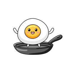 Cute Fried Eggs Cartoon Kawaii Sticker. Character Vector Illustration