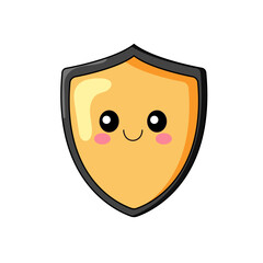 Cute Shield Cartoon Kawaii Sticker. Character Vector Illustration