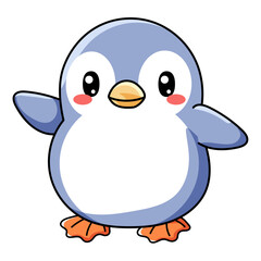 Cute Penguin Cartoon Kawaii Sticker. Character Vector Illustration