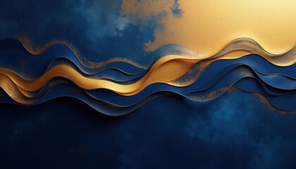 Elegant abstract background with flowing navy and gold waves