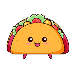Cute Taco Cartoon Kawaii Sticker. Character Vector Illustration