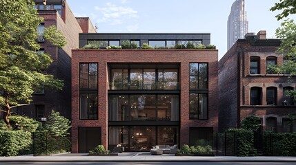Modern Brick Townhouse in Urban Setting
