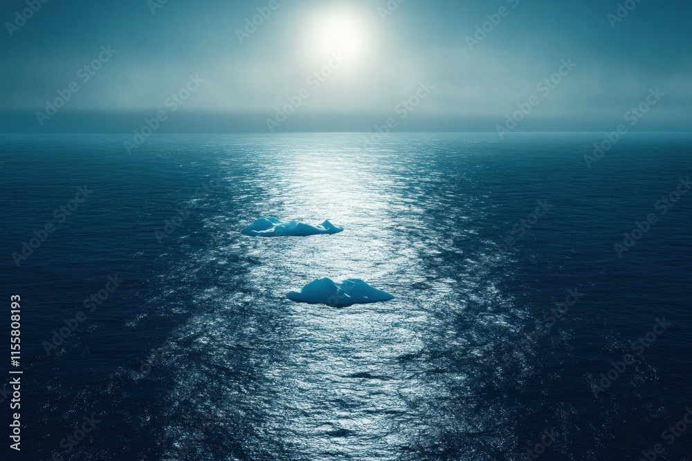 Aufkleber melting iceberg floats serenely in a vast blue ocean under a tranquil sky. generative ai