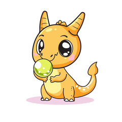 Cute Dinosaur Cartoon Kawaii Sticker. Character Vector Illustration