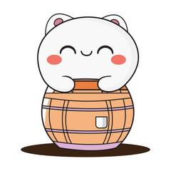 Cute Barrel Cartoon Kawaii Sticker. Character Vector Illustration