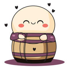 Cute Barrel Cartoon Kawaii Sticker. Character Vector Illustration
