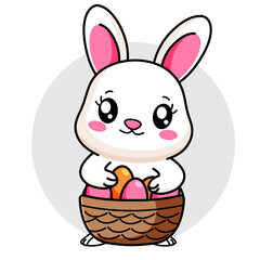 Cute Rabbit Cartoon Kawaii Sticker. Character Vector Illustration