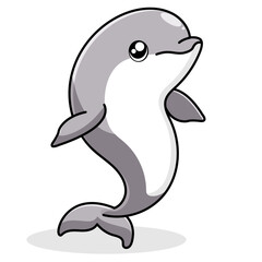 Cute Dolphin Cartoon Kawaii Sticker. Character Vector Illustration