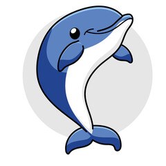 Cute Dolphin Cartoon Kawaii Sticker. Character Vector Illustration