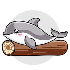 Cute Dolphin Cartoon Kawaii Sticker. Character Vector Illustration