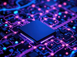 Fototapeta premium Advanced Innovation Technology Concept Visualization of Circuit Board CPU Processor Microchip of Neural Networking and Cloud Computing Data. Electronic circuit board close up. 3D Digital microcircuit