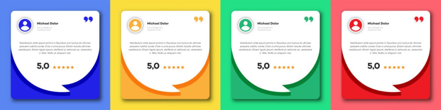 Feedback box set, bubble testimonial banner, quote, infographic. Social media post template vector 10 eps