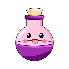 Cute Potion Cartoon Kawaii Sticker. Character Vector Illustration