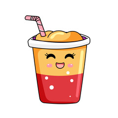 Cute Drink Cartoon Kawaii Sticker. Character Vector Illustration