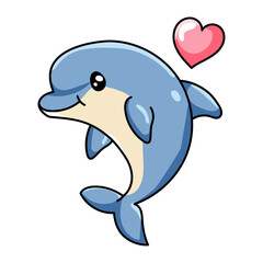 Cute Dolphin Cartoon Kawaii Sticker. Character Vector Illustration