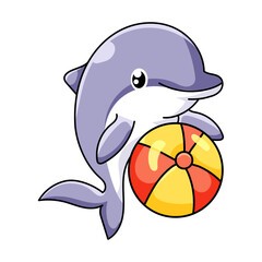 Cute Dolphin Cartoon Kawaii Sticker. Character Vector Illustration