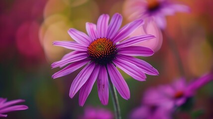 Obraz premium Purple coneflower on bokeh background with copy space