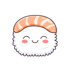 Cute Sushi Cartoon Kawaii Sticker. Character Vector Illustration