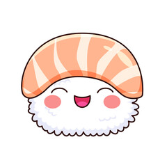 Cute Sushi Cartoon Kawaii Sticker. Character Vector Illustration