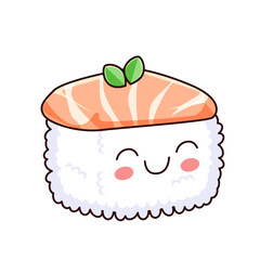 Cute Sushi Cartoon Kawaii Sticker. Character Vector Illustration