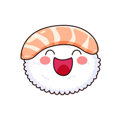 Cute Sushi Cartoon Kawaii Sticker. Character Vector Illustration