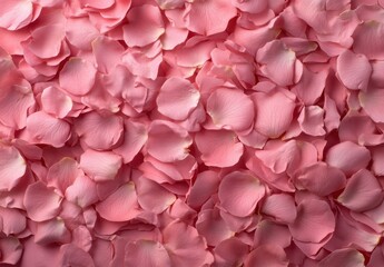 Obraz premium Pink rose petals cover the surface, creating a romantic atmosphere for St. Valentine Day celebrations filled with love and joy
