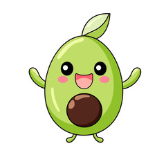 Cute Avocado Cartoon Kawaii Sticker. Character Vector Illustration