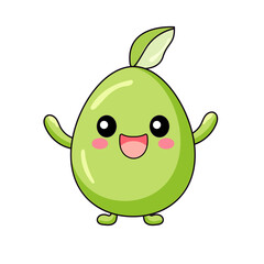 Cute Avocado Cartoon Kawaii Sticker. Character Vector Illustration