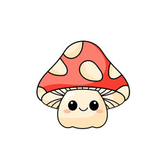Cute Mushroom Cartoon Kawaii Sticker. Character Vector Illustration