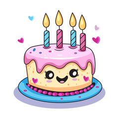 Cute Cake Cartoon Kawaii Sticker. Character Vector Illustration